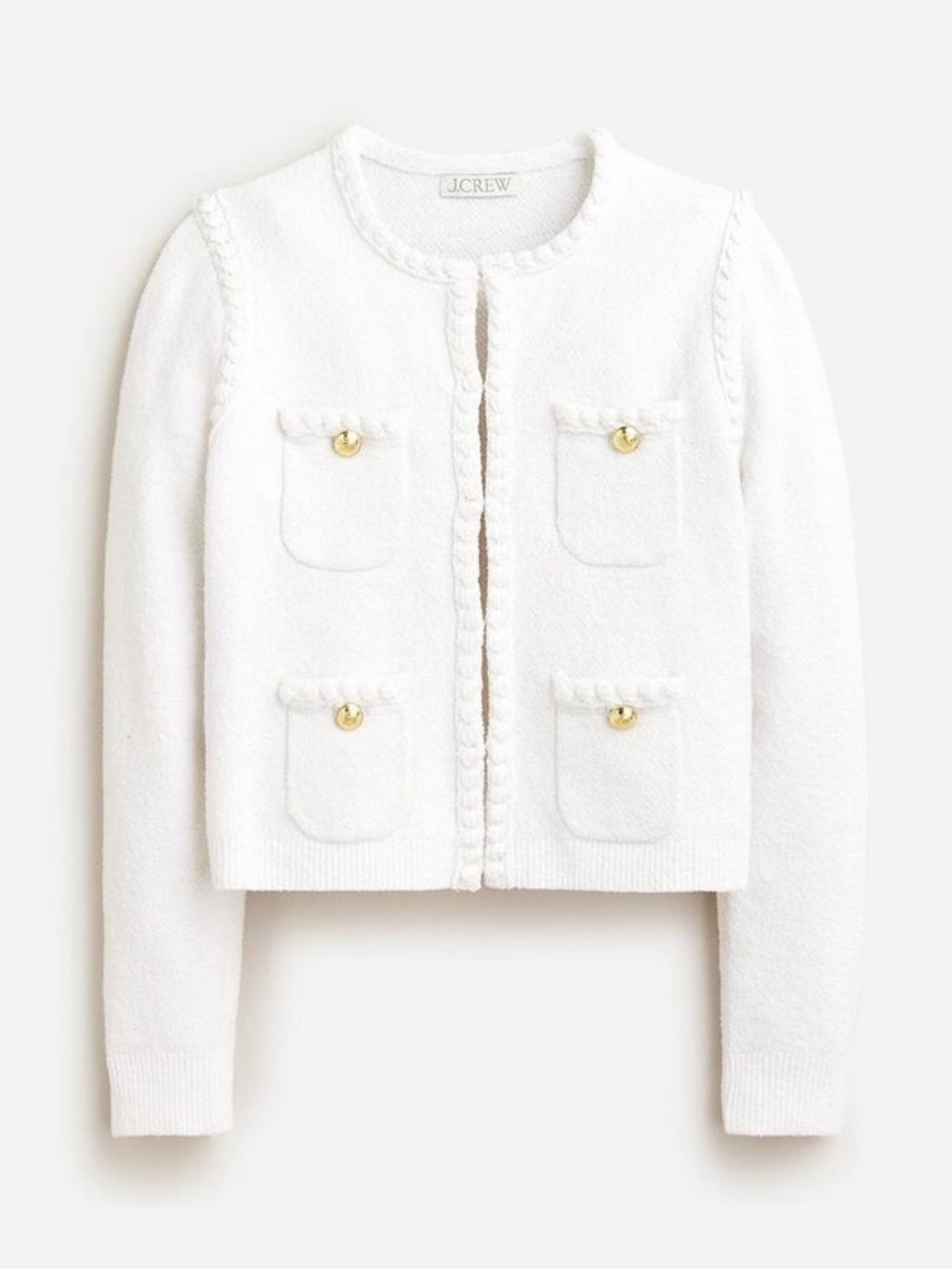 J. Crew Odette Sweater Lady Jacket in White Cotton-Blend Boucle Size S